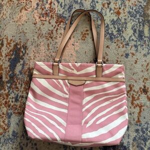 Coach Zebra Striped Shoulder Blush Pink Carryall Purse Handbag